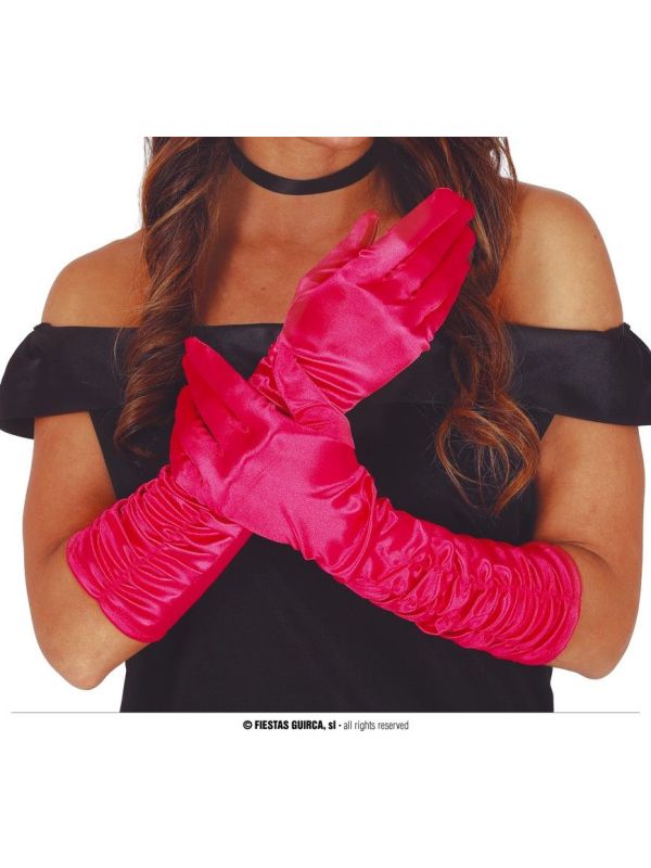 Geplooide Satijnlook Handschoenen Roze