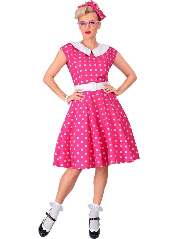 Gestipt Roze Jurkje Dames Barbie 50's
