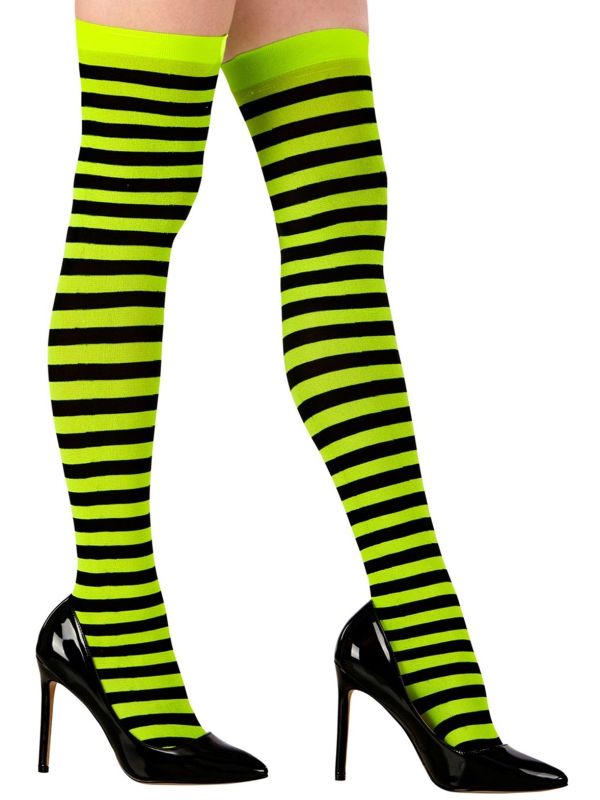 Gestreepte Kniekousen Dames Neon Geel