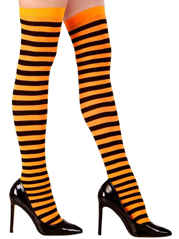 Gestreepte Kniekousen Dames Neon Oranje