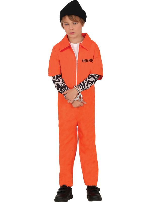 Gevangene Kostuum Oranje met Nep Tattoo Sleeves Kind