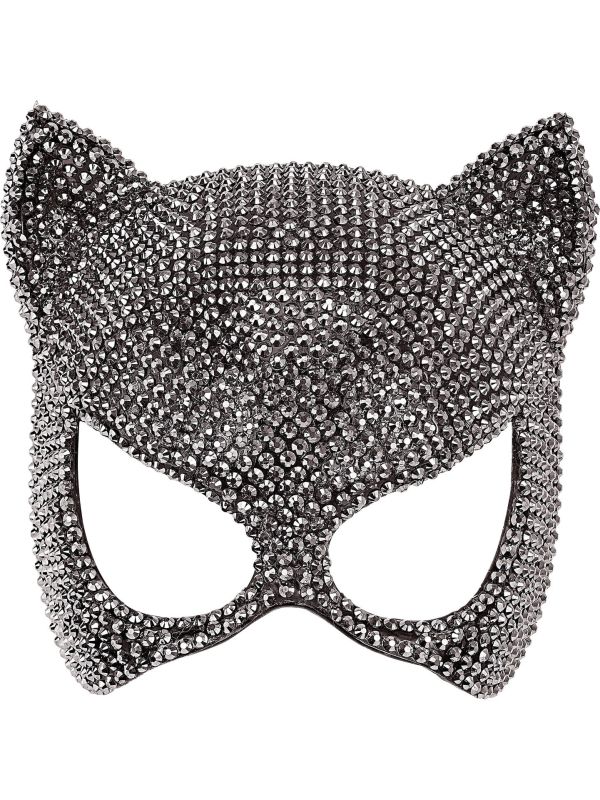 Glanzend Zilveren Oogmasker Kat met Studs