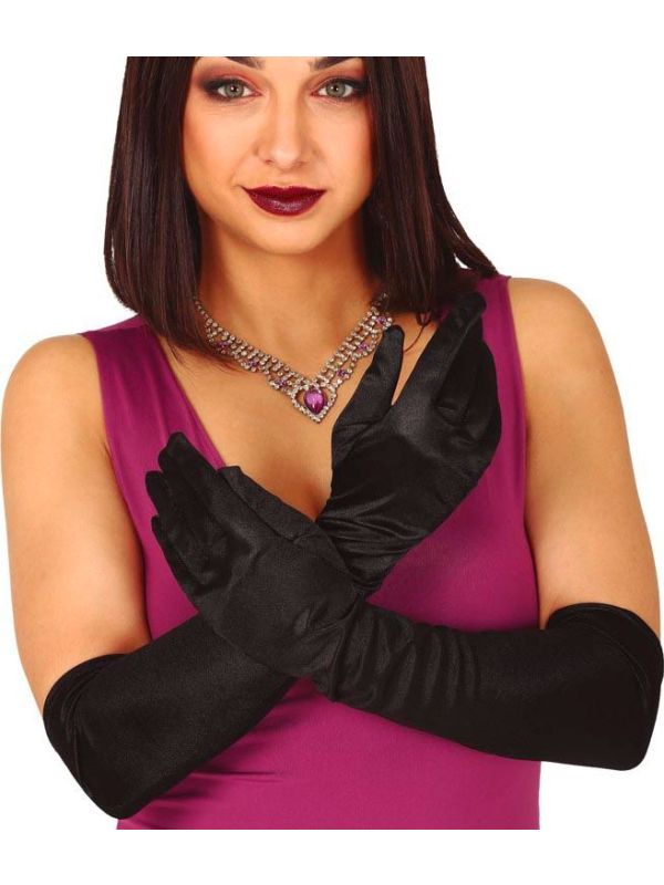 Glanzende Gala Handschoenen Zwart