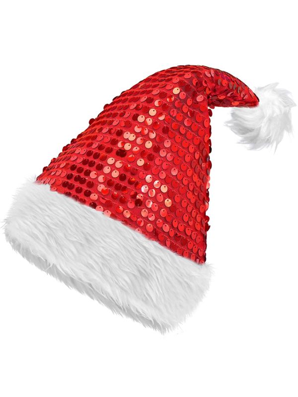 Glinsterende Rode Kerstmuts met Pailletten