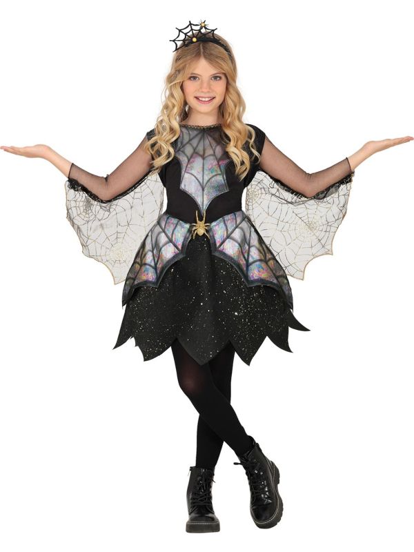 Glinsterende Spin Jurk met Vleugels Meisjes Zwart