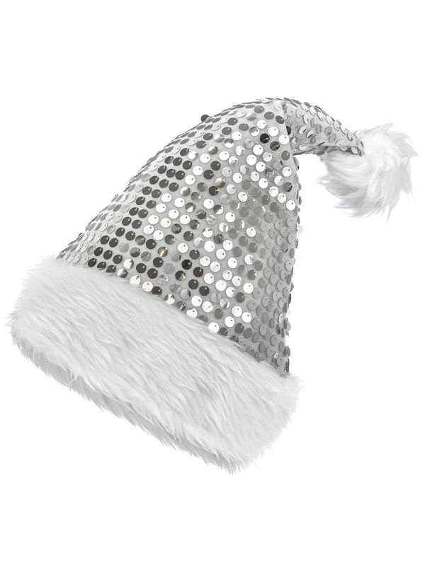 Glinsterende Zilveren Kerstmuts met Pailletten