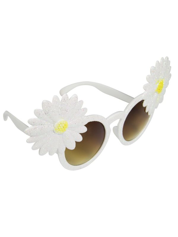 Glitter Feest Bril met Bloemen Wit