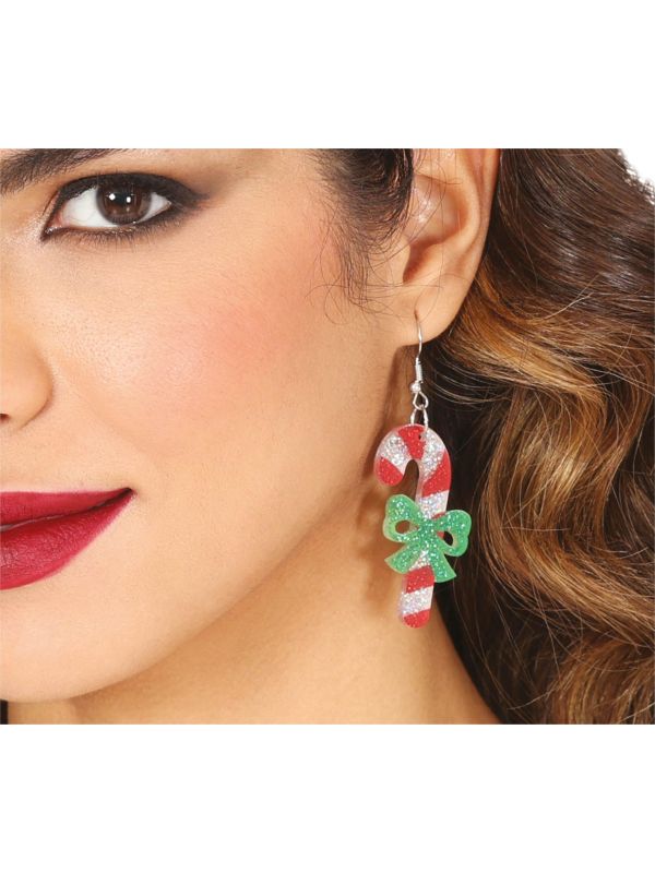 Glitter Kerst Candy Cane Oorbellen