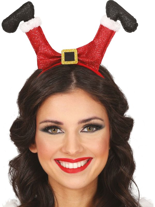 Glitter Kerst Haarband Kerstman Op De Kop