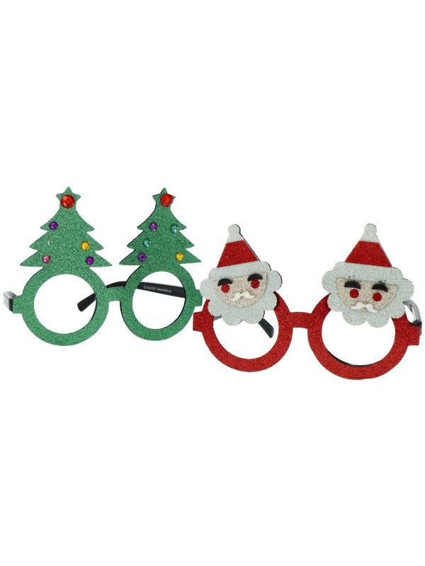 Glitter Kerstman en Kerstboom Bril 2 Stuks