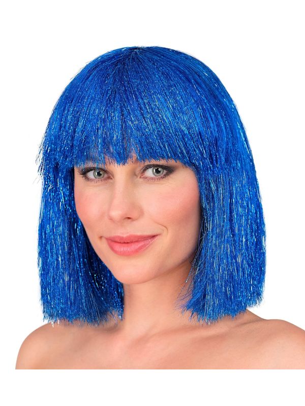 Glitter Pruik Blauw Dames Carnaval