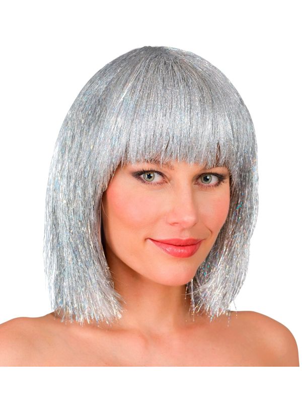Glitter Pruik Zilver Dames Carnaval