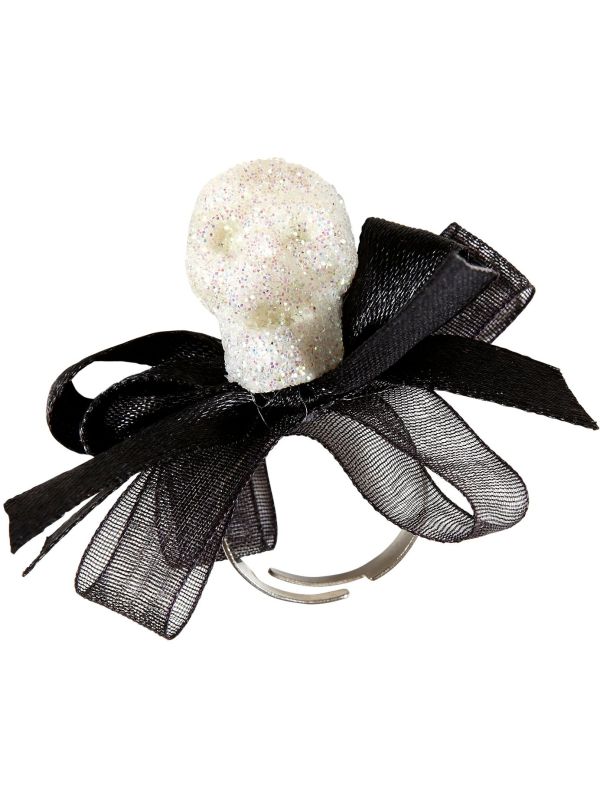 Glitter Schedel Ring met Strikje