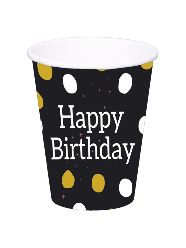 Glossy Birthday Wegwerp Bekers Zwart