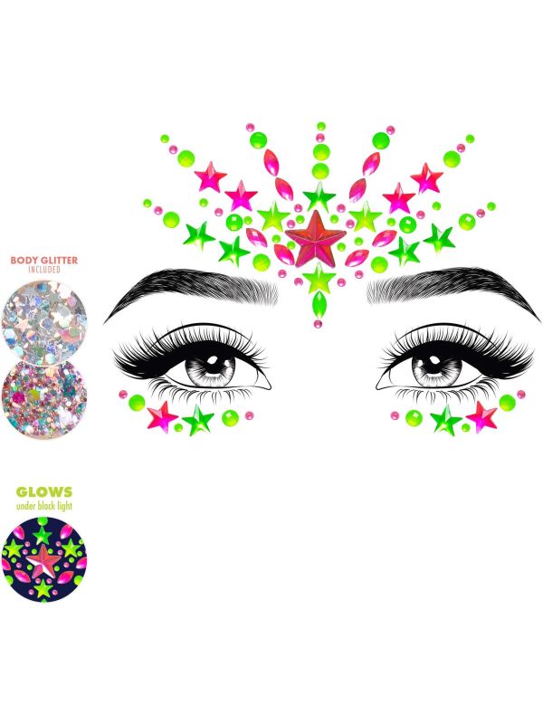 Glow In The Dark Neon Gezicht Jewel Stickers