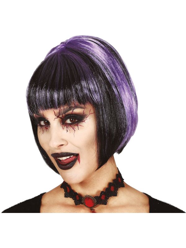 Gothic Pruik Zwart Paars