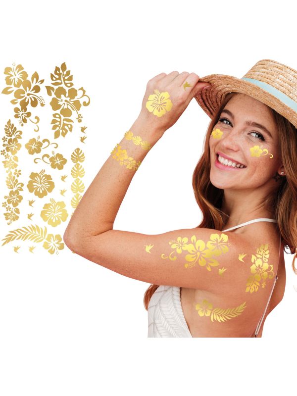 Gouden Bloemen Plak Tattoo's