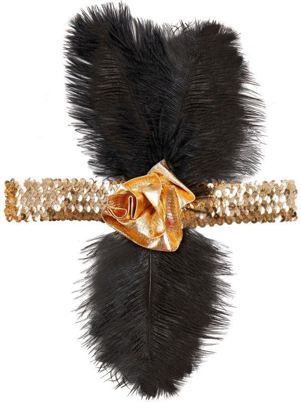 Gouden Charleston Hoofdband met Bloem en Veren