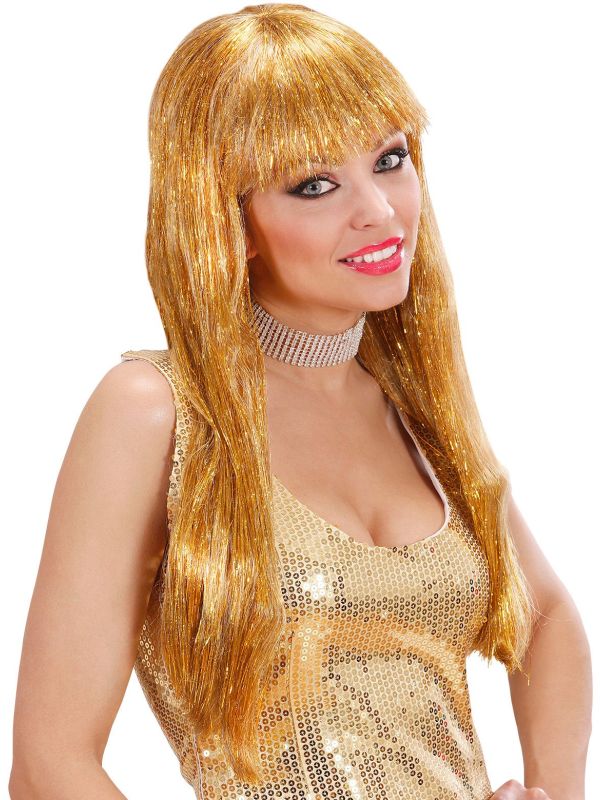 Gouden Glitter Pruik