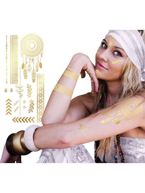 Gouden Hippie Plak Tattoo's