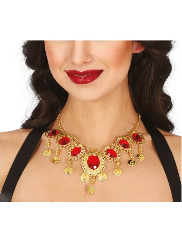 Gouden Ketting met Rode Robeinen Dames