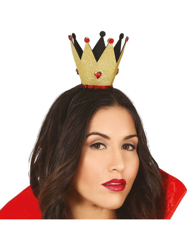 Gouden Mini Kroontje Haarband met Rode Stenen