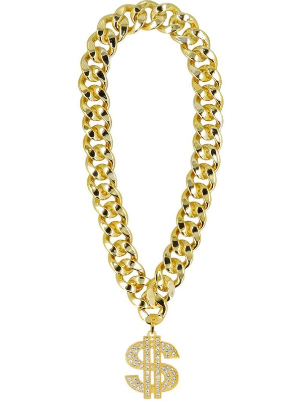 Gouden Nep Dollarketting met Diamanten