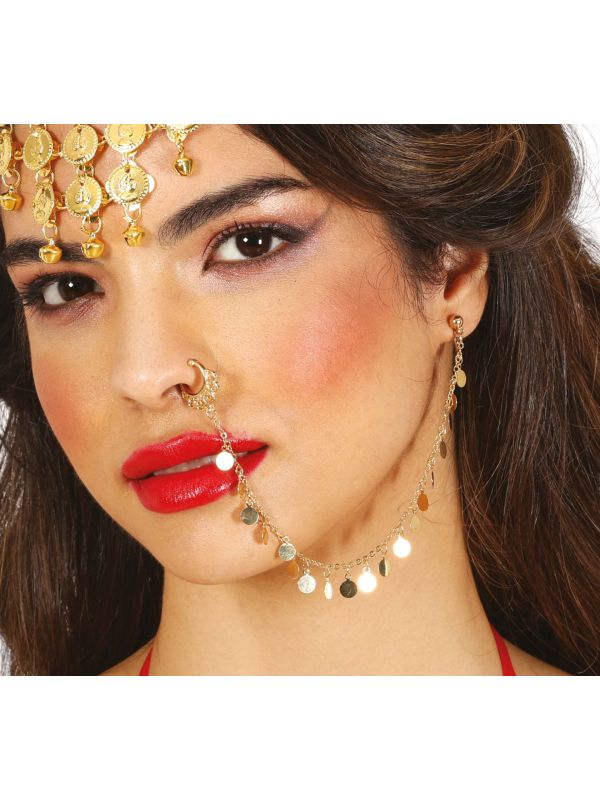 Gouden Nep Neuspiercing met Oorbelketting Gypsies