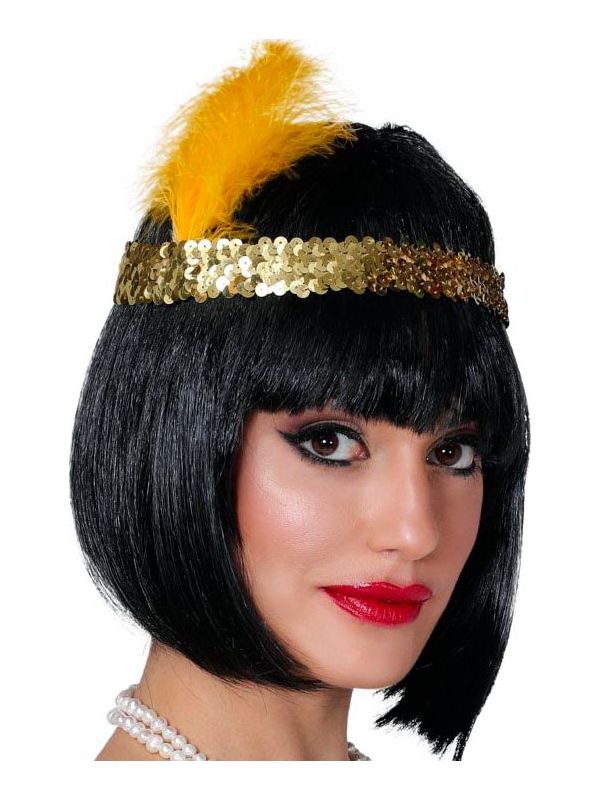 Gouden Pailletten Hoofdband met Veer