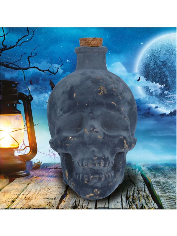 Griezelige Grijze Glazen Schedelfles 13cm