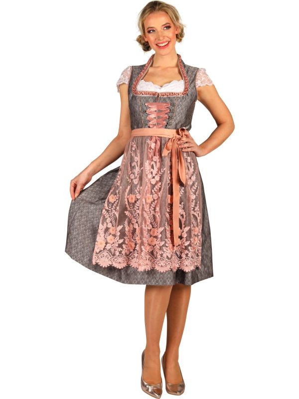 Grijs Roze Oktoberfest Dirndl met Schort Dames