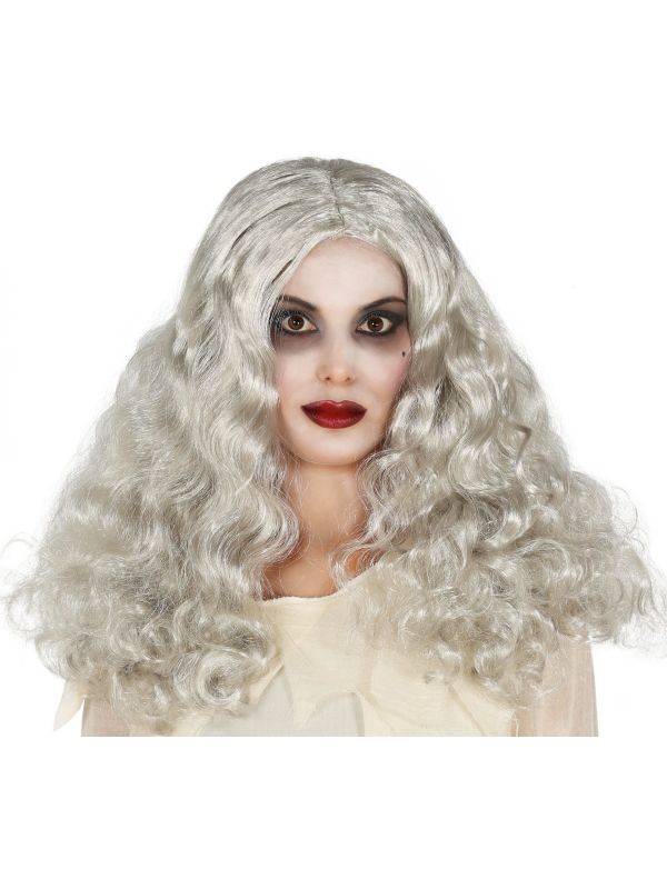 Grijze Blonde Krullen Pruik