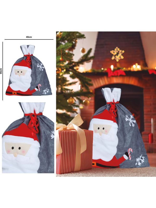 Grijze Kerstman Cadeau Zak Kerstmis