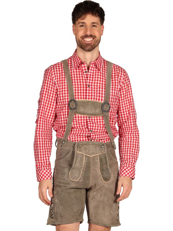 Grijze Leren Lederhose met Bretels Heren Oktoberfest