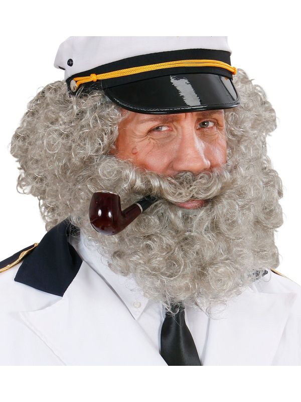 Grijze Pruik met Krullen en Baard