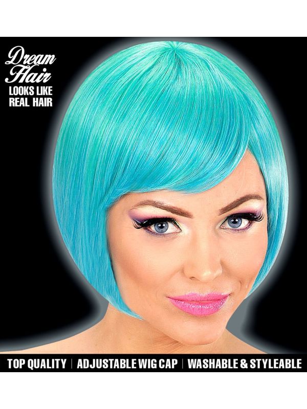 Groen Blauwe Carnavals Pruik Dames