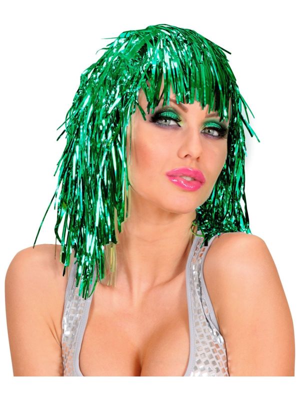 Groene Disco Tinsel Pruik