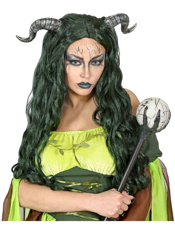 Groene Lange Heksen Pruik