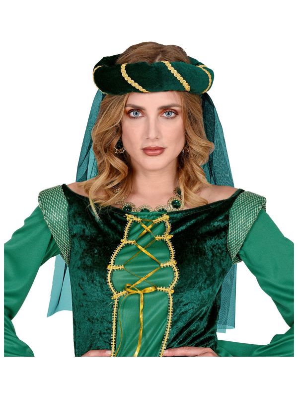 Groene Middeleeuwse Hoofddeksel met Sluier