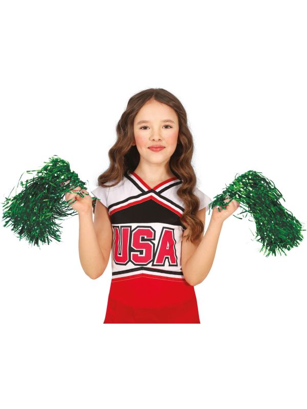Groene Pom-Pom set Cheerleader 2 Stuks Kind