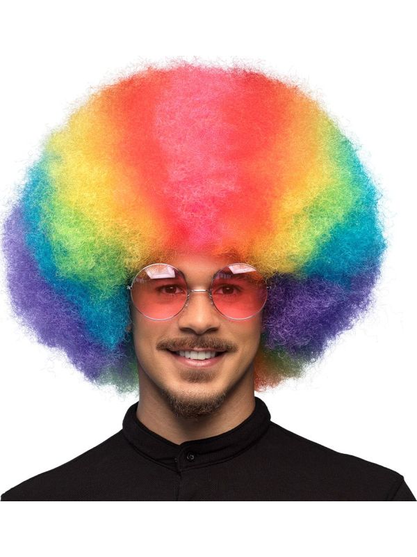 Grote Regenboog Afro Pruik Deluxe