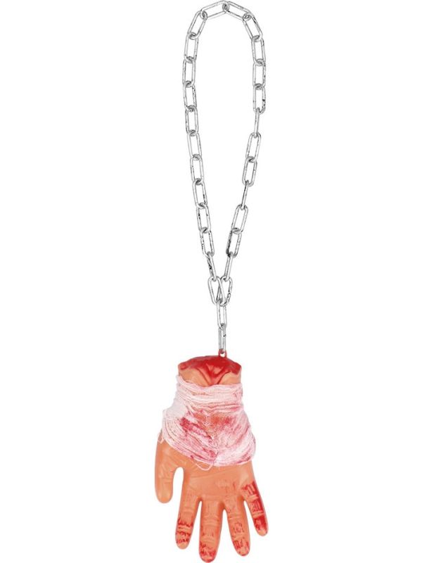 Halloween Decoratie Bloederige Hand met Ketting
