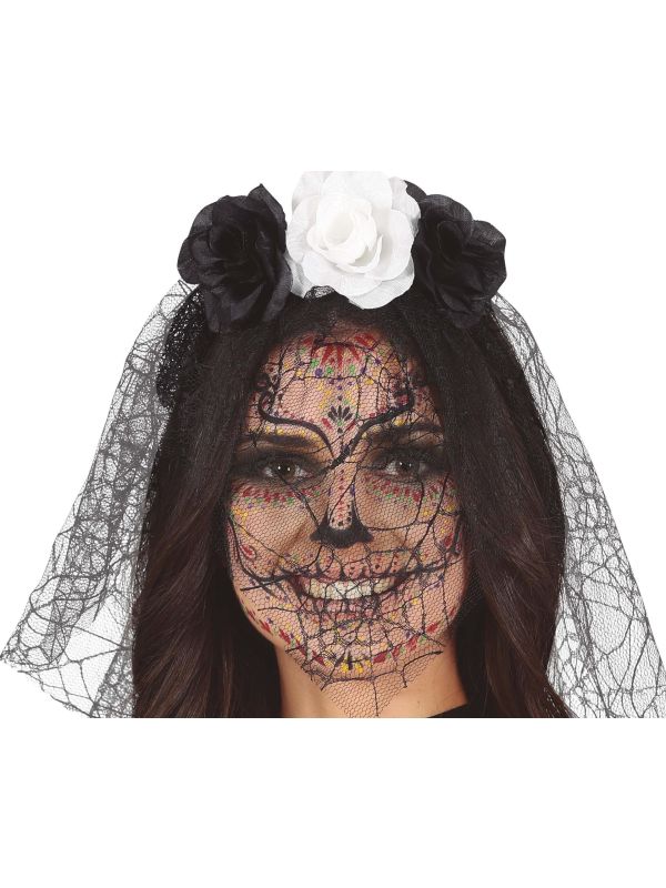 Halloween Haarband met Rozen en Kanten Sluier