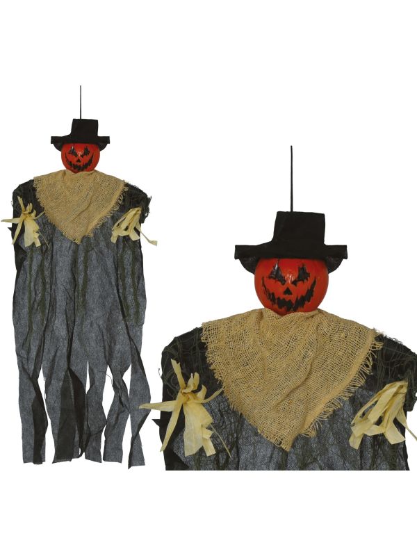 Halloween Hangende Grijze Pompoenpop 60cm