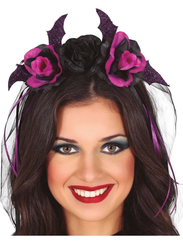 Halloween Paarse Glitter Haarband met Sluier