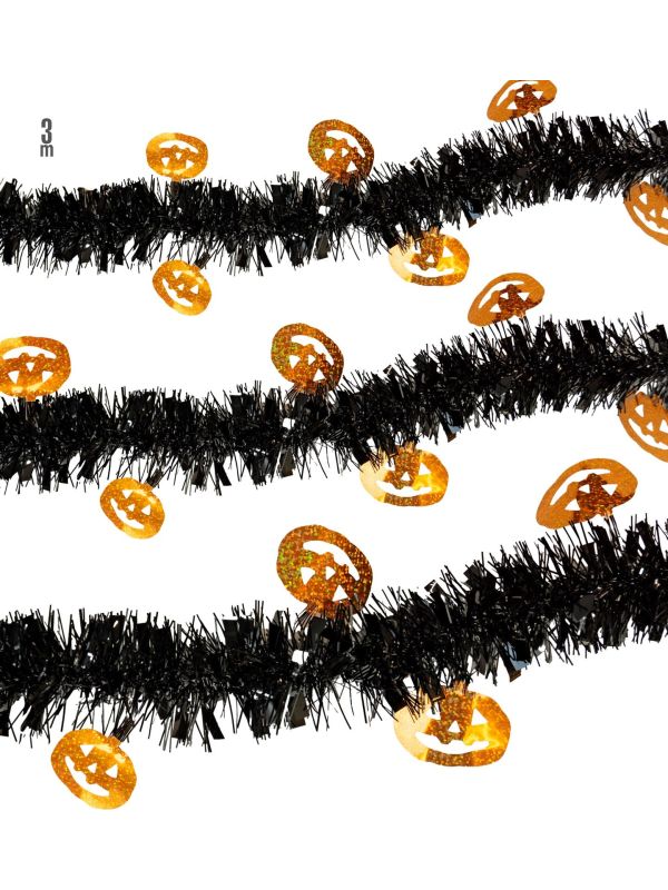Halloween Pompoen Tinsel Slinger Zwart