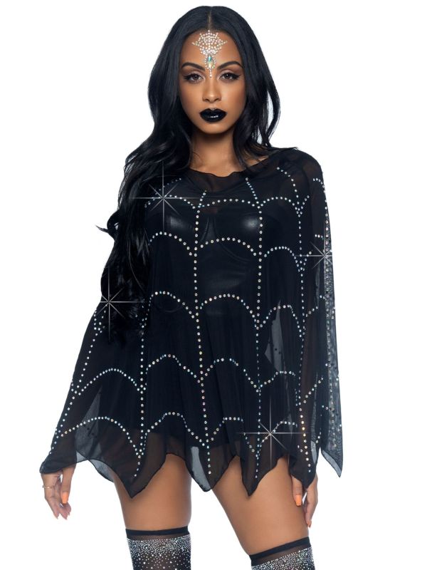 Halloween Poncho met Spinnenweb Van Strass Steentjes