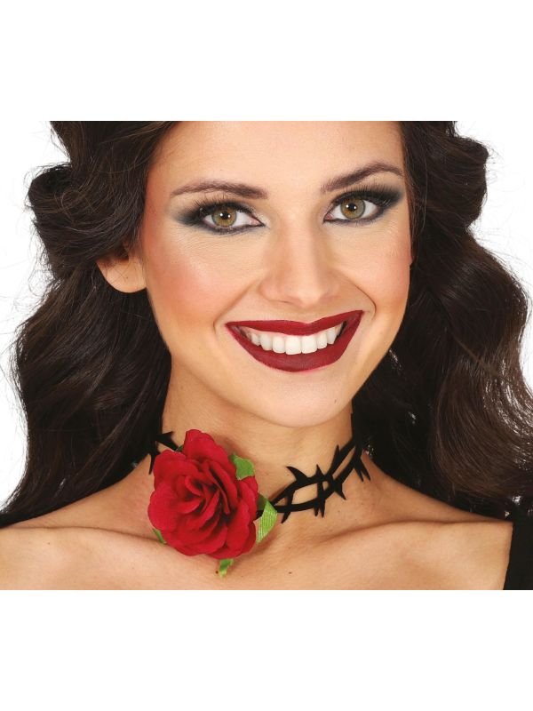 Halloween Prikkeldraad Choker Rode Roos