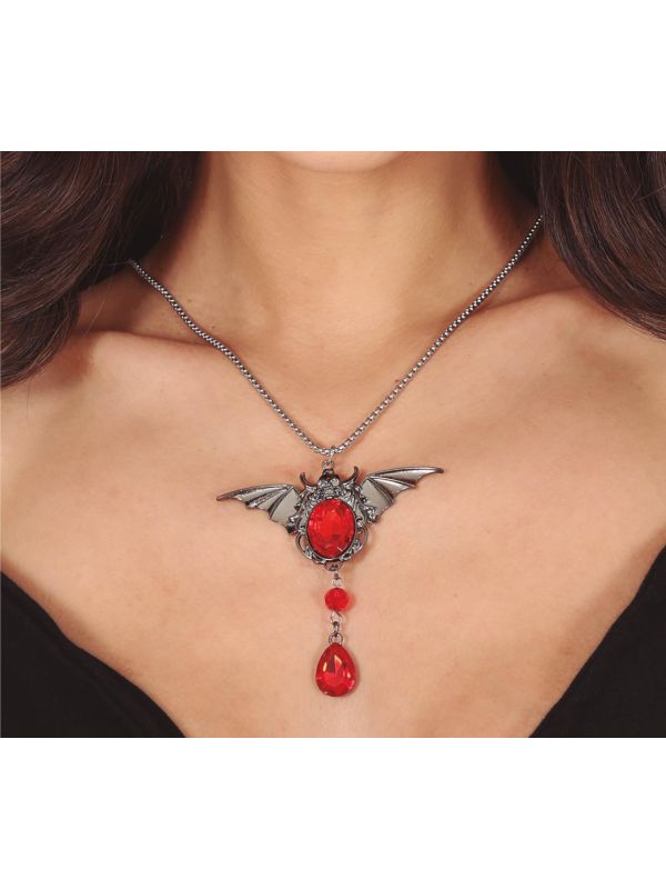 Halloween Rode Robijn Vleermuis Ketting