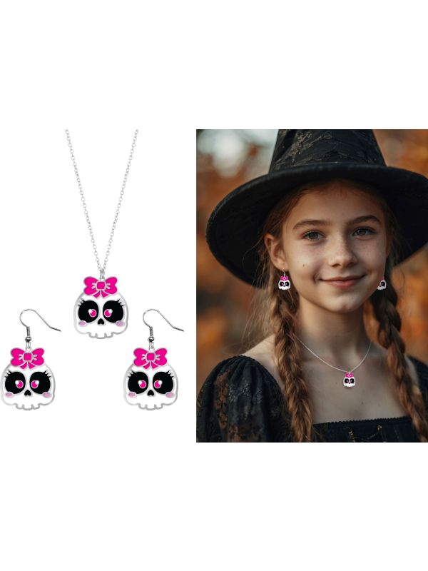 Halloween Schedel Oorbellen en Halsketting Kind